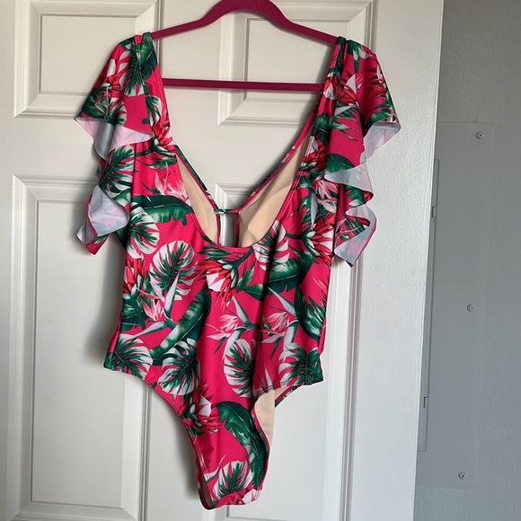 Pink Ruffle Sleeve Bathing Suit - Picture 2 of 5